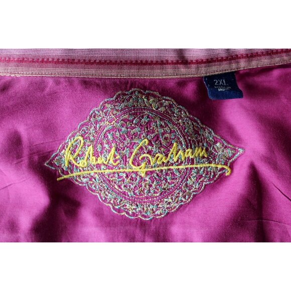 ROBERT GRAHAM Pink Purple Lime Green Striped Flip Cuff Button Down Shirt, 2XL - Picture 9 of 10